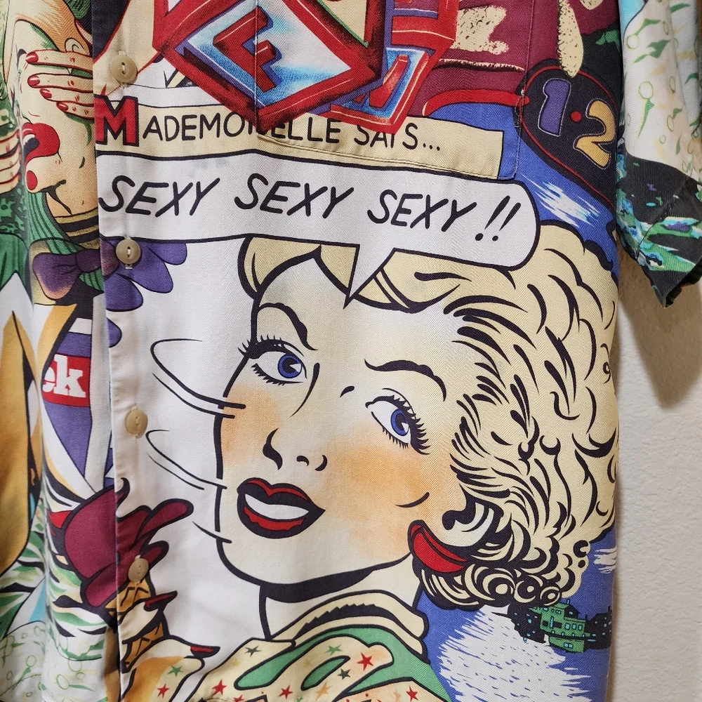Burma Bibas Shirt Pinball Moon Glow Comic Strip Art 100% Silk size Large